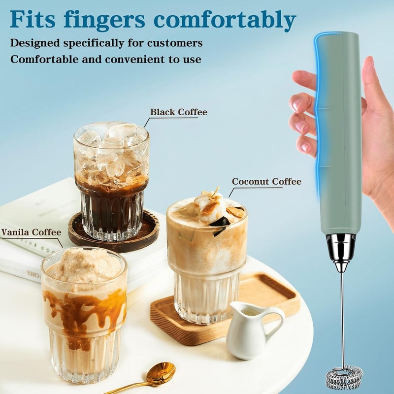 BSRGMS Milk Frother Handheld for Coffee, Electric Whisk 3 Speed Adjustable, Drink Mixer with Stainless 3 Whisks, Rechargeable Hand Frother Wand, Foam Maker for Latte Cappuccino Hot Chocolate Egg Green - Image 4
